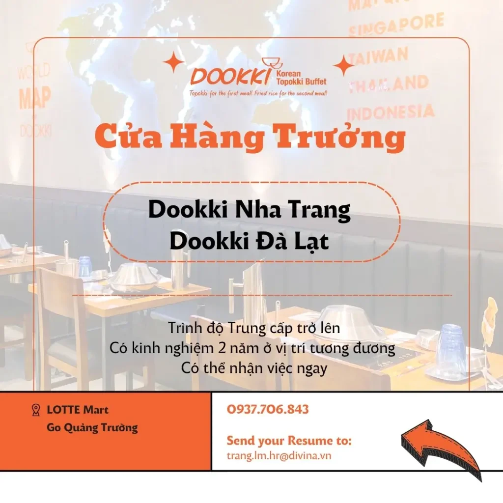 DOOKKI TUYỂN DỤNG CỬA HÀNG TRƯỞNG