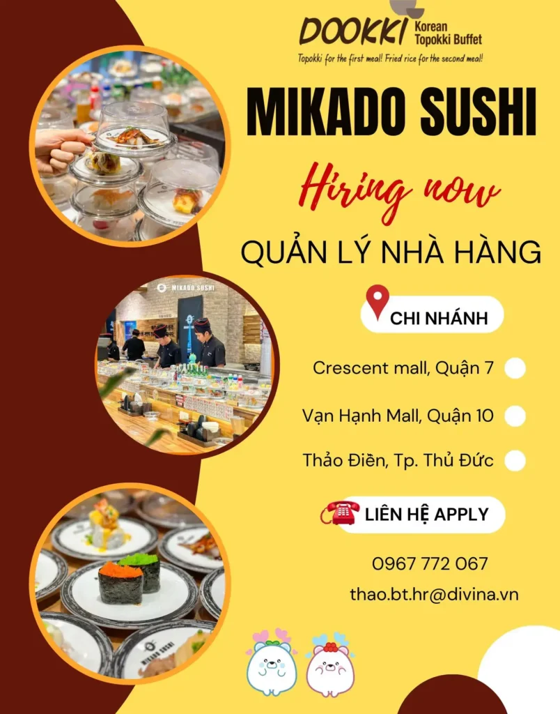 Dookki TUYỂN DỤNG QUẢN LÝ NHÀ HÀNG MIKADO SUSHI