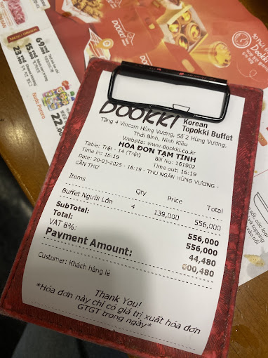 Menu Dookki Cần Thơ